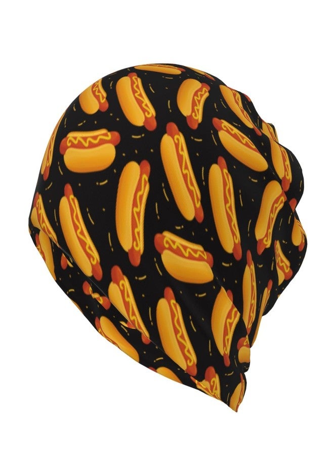 TINUADEE Hotdog Hot Dog Delicious Food Sausage Beanie Chemo Hat Headwear Skull Caps Knitted Hat Unisex Multifunction Nightcap Skull Cap for Women Men - Image 1